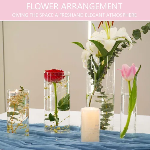 Vista 5 de 5 piezas de jarrones de vidrio Cilindro Jarrones para centros de mesa Pequeños jarrones de flores de vidrio transparentes Jarrones para decoración