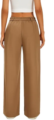 Vista 6 de FUNYYZO Pantalones de vestir de pierna ancha de cintura alta para mujer, plisados, cintura ancha, cintura elástica, pantalones casuales