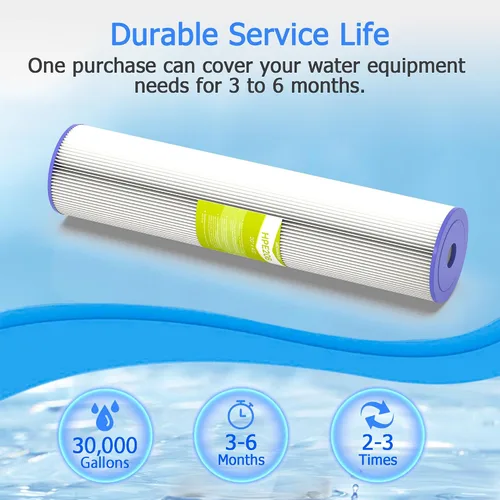 Vista 6 de Cartucho de filtro de agua de 20 micrones para toda la casa, filtros de sedimentos plisados para agua de pozo, reemplazo universal para cualquier
