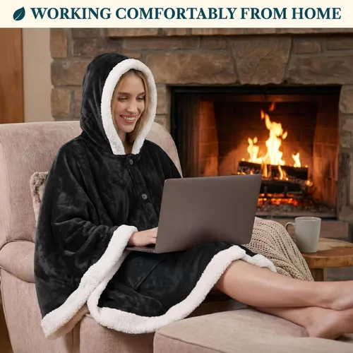 Vista 7 de PAVILIA Manta Vestible para Mujeres Adultas, Acogedora Manta Poncho Capa de Vellón de Felpa con Capucha, Chal Súper Suave, Manta Envolvente Angel