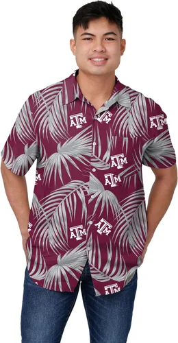 Vista 2 de FOCO NCAA Mens NCAA College Team Logo Floral Tropical Hawaiian Button Up Shirt