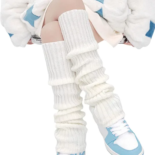Vista 3 de Calcetines de punto Lolita para mujer, lindos calentadores de piernas Y2K Harajuku Kawaii para botas E-Girls Medias de pierna alta Streewear