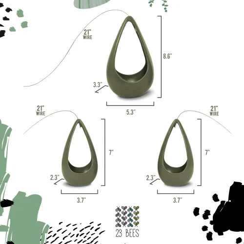 Vista 6 de 23 Bees, Soporte colgante para plantas de aire, maceta de cerámica con colgador verde, contenedor pequeño flotante para suculentas, soportes
