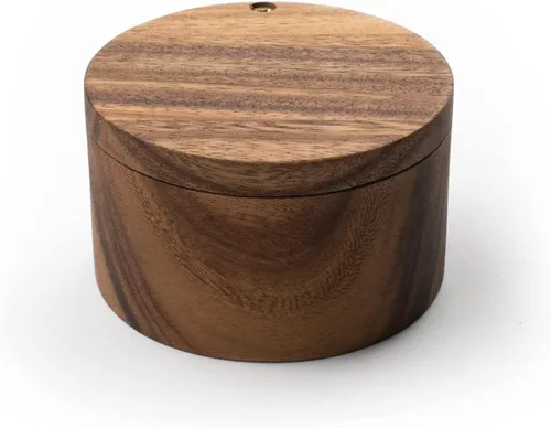 Vista 2 de AnNafi® Caja de madera para bodega con cubierta giratoria Caja de especias de bambú para cocina, soporte clásico para sal y pimienta con tapa