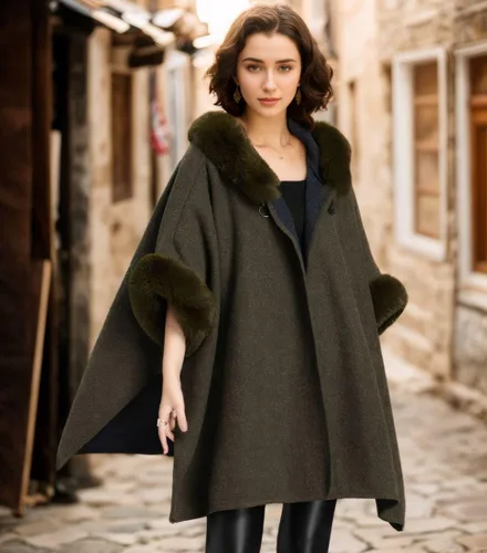 Vista 2 de Abrigo de invierno con capucha para mujer, chal