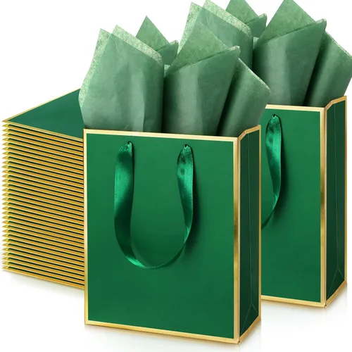 Vista 37 de Yeaqee Paquete de 100 bolsas metálicas de regalo con asa y papel de seda de papel de seda dorado para graduación, boda, padrinos de boda, regalos