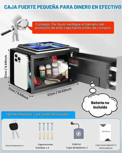 Vista 2 de [Mejorada] Cajas fuertes pequeñas para dormitorio en casa, mini caja fuerte