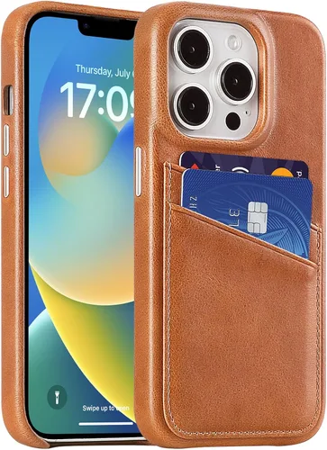 Vista 50 de LUCKYCOIN Funda de piel 100% auténtica tipo cartera para iPhone 13, diseño delgado con tarjetero y funda protectora a prueba de golpes, forro