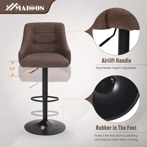 Vista 6 de Maison Taburete de bar giratorio ajustable con respaldo para encimera de cocina, silla de bar acolchada de piel sintética con base resistente