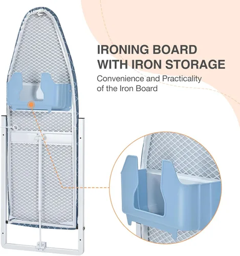 Vista 3 de KINGBOARD Tabla de planchar montada en la pared con soporte para plancha, tabla de planchar compacta para espacios pequeños, soporte de hierro Azul