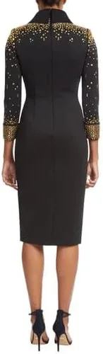 Vista 3 de Badgley Mischka Gold Studded Scuba Dress with Collar