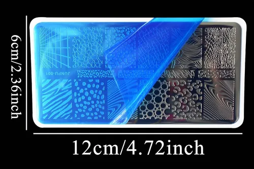 Vista 3 de Plato de estampado de uñas francesas – Juego de 3 placas de metal para uñas, diseño artístico, estampado geométrico de leopardo, rayas abstractas