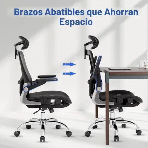 Vista 13 de marrap Silla de oficina ergonómica, silla de escritorio de malla con reposabrazos 3D, soporte lumbar ajustable y reposacabezas, función mecedora