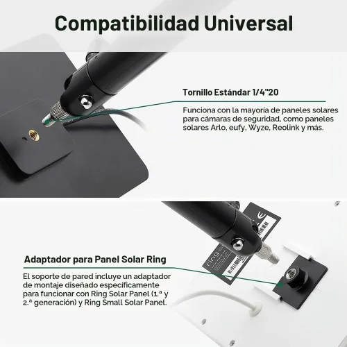 Vista 4 de Holicfun Soporte de pared universal para panel solar para Ring, Eufy, Arlo, Wyze, Reolink y más, brazo de montaje extendido, ajustable en múltiples