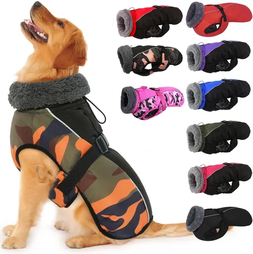 Vista 9 de IECOii - Abrigo extracálido para perro, chaqueta reflectante ajustable, invernal, suave, cuello alto, hebilla, forro de vellón, para clima frío