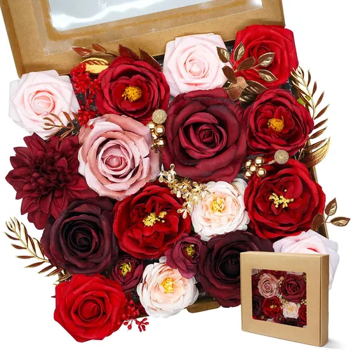 Vista 6 de Flores artificiales naranja, todas las flores falsas de seda champán con tallo para bricolaje, ramos de arco de boda, centros de mesa de despedida