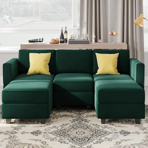 Vista 34 de Belffin - Sofá modular de terciopelo con asientos de almacenamiento, sofá de 3 plazas para sala de estar, color negro