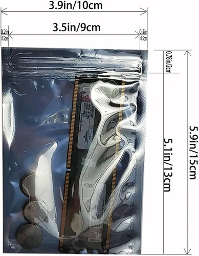 Vista 2 de 100 bolsas antiestáticas de 3.93 x 5.9 pulgadas, bolsa ESD resellable, adecuada para CPU SSD disco duro y varios dispositivos electrónicos