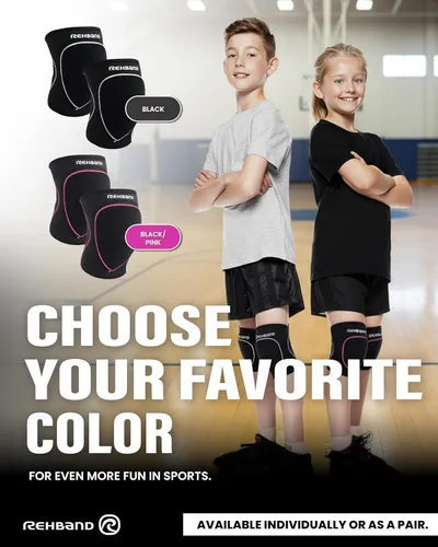 Vista 5 de Rehband Rodilleras para niños, 1 par, protectores de rodilla para voleibol, cómodas y de alta protección, rodilleras infantiles para deportes