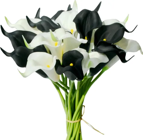 Vista 15 de Mandy's - 20 flores negras artificiales de lirio de cala de seda de 13.4 pulgadas para el día de Pascua, hogar, cocina y boda