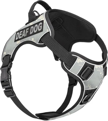 Vista 15 de Dogline Quest - Arnés para perro sordo sin tirones con parches reflectantes extraíbles y reflectantes, suave y cómodo, chaleco para perro con Negro
