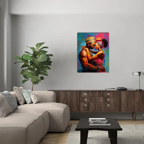 Vista 236 de Arte de pared afroamericano, decoración de rey y reina bailarín negro para sala de estar, arte de pareja de amor negro para dormitorio, lienzo