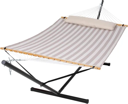 Vista 15 de SUNCREAT - Hamacas de 15 pies de tamaño doble con barra separadora de madera dura de secado rápido, hamaca para 2 personas para patio al aire libre