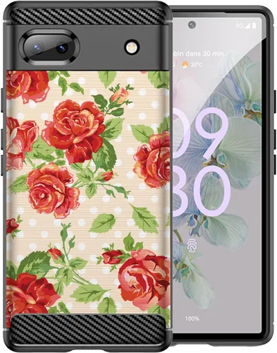 Vista 11 de CasesOnDeck Case Compatible with [Google Pixel 6A (2022) / Pixel 6A Case] Soft TPU Bumper Cover Carbon Fiber Texture Flexible (Blue Western)