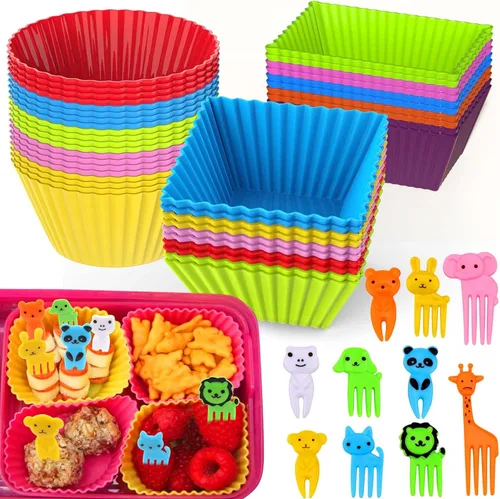 Vista 10 de XANGNIER 104 divisores de silicona para lonchera con palillos de alimentos, accesorios reutilizables para lonchera, accesorios de suministros