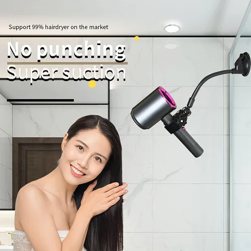 Vista 6 de LUEXBOX Soporte ajustable para secador de pelo, soporte para secadora de pelo con rotación de 360 grados con brazo posicionable y ventosa, soporte