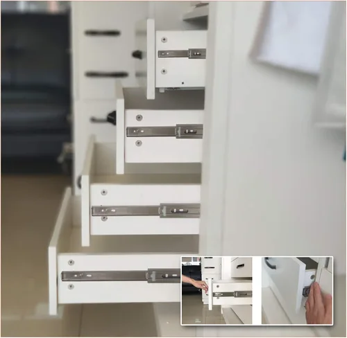 Vista 7 de 1 par de corredores de cajón de muebles de acero inoxidable resistente, montaje lateral de rodamientos de bolas para el hogar, capacidad de carga