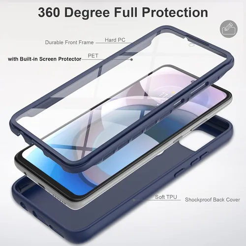 Vista 3 de Funda V/A para Motorola One 5G Ace con protector de pantalla integrado, protección de cuerpo completo a prueba de golpes, parachoques delantero