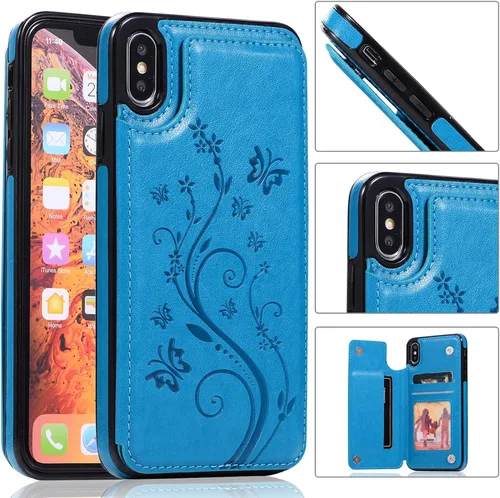 Vista 3 de Funda de teléfono para iPhone Xs Max de 6.5 pulgadas 2018 con protector de pantalla de vidrio templado, tarjetero con tapa para tarjetero, funda