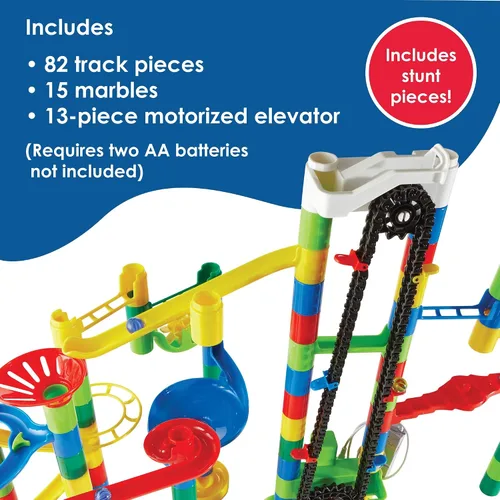 Vista 10 de MindWare Marble Run - Juego de construcción de 110 piezas con 82 piezas de pista, 15 canicas y elevador motorizado