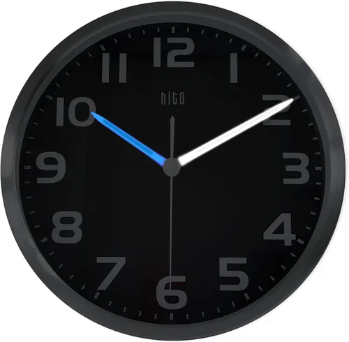 Vista 43 de HITO Reloj de pared silencioso de 10 pulgadas, funciona con pilas, sin tictac, cubierta de vidrio, marco de aluminio plateado, para decoración