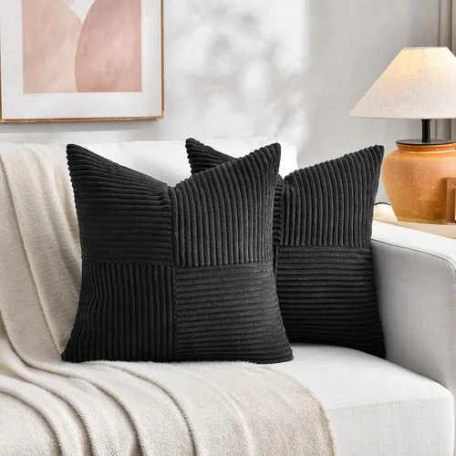 Vista 5 de Fancy Homi Juego de 1 funda de cojín cuadrada negra decorativa de 14 x 14 pulgadas para sala de estar, dormitorio, sofá cama, sofá, cama, funda