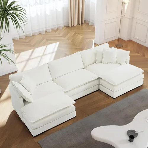 Vista 19 de Sofá seccional modular convertible de 76.7", sofás de dos plazas de chenilla con asiento profundo y cojines tipo loveseat para sala de estar, Beige
