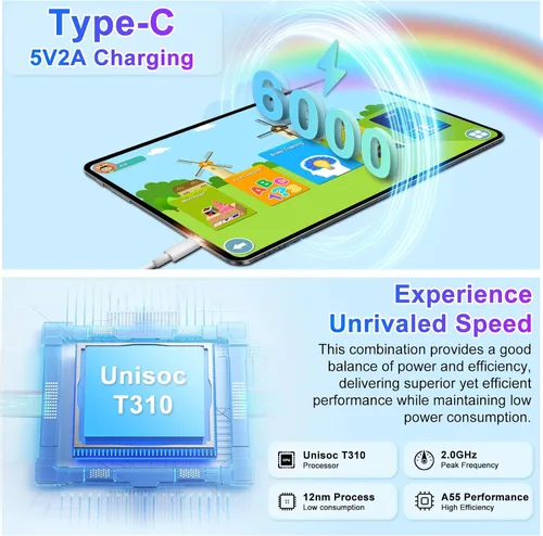 Vista 4 de Tableta infantil 2025 con Android 15 de 10 pulgadas para niños Octa-Core, 30GB+64GB (TF 1TB), tableta para niños pequeños con funda a prueba