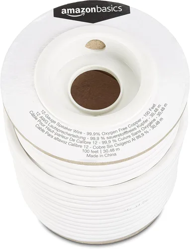 Vista 2 de Amazon Basics - Cable de alambre de altavoz de audio de calibre 12 - Cobre libre de oxígeno al 99.9%, blanco, 100 pies