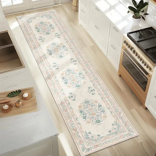 Vista 118 de jinchan Fiora - Alfombra lavable de área pequeña, alfombra de entrada floral de medio círculo de 2 x 3, tapete de media luna de pelo bajo, suave