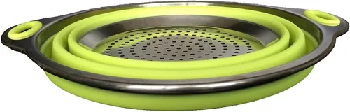 Vista 2 de Oneida Colador plegable de silicona de acero inoxidable de 8 pulgadas, color verde