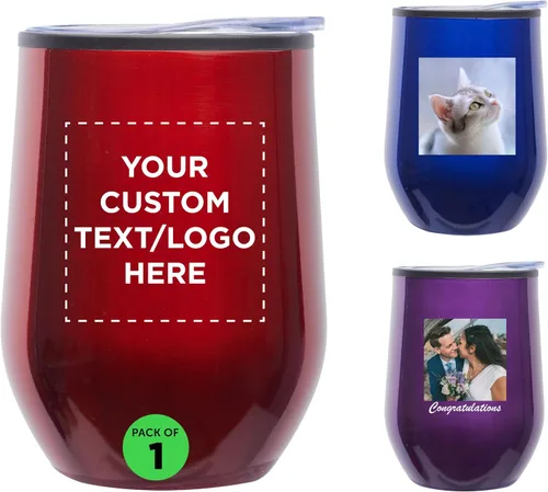 Vista 16 de DISCOUNT PROMOS Vasos de vino personalizados sin tallo de 12 onzas, juego de 6/12/24, paquete a granel personalizado, aislados, perfectos para vino
