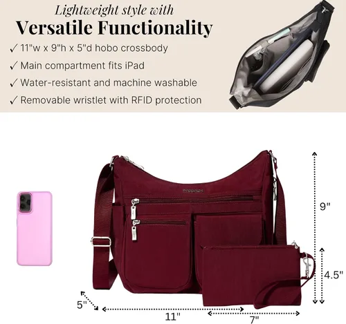 Vista 62 de Baggallini womens Everywhere Bagg Crossbody Women 11x9 Lightweight Nylon Hobo Water-resistant Travel Bag W/Rfid