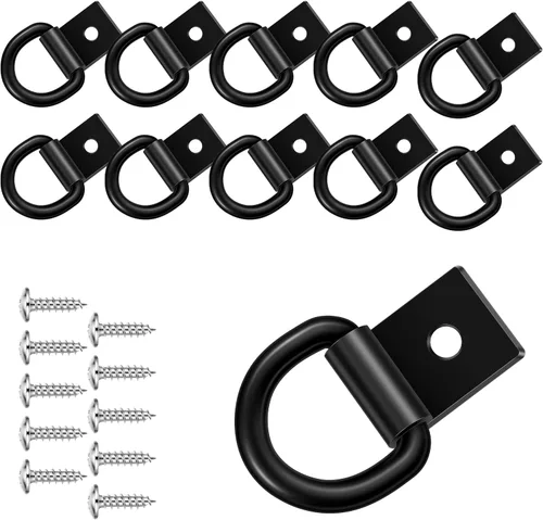 Vista 7 de garini Anclajes de amarre de anillo en D negro, 4 anillos en D resistentes con tornillos