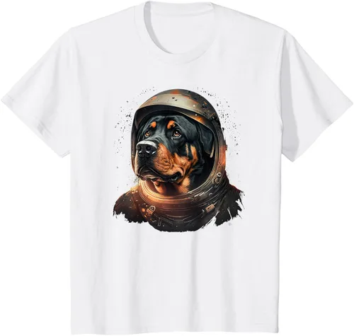 Vista 64 de Divertida camiseta Rottweiler con diseño de astronauta rottweiler en galaxia espacial, Negro