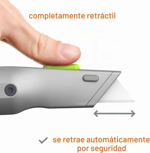 Vista 4 de Cuchillo utilitario con mango de metal, hoja de cerámica amigable con los dedos, se retrae automáticamente para mayor seguridad, mango de metal La