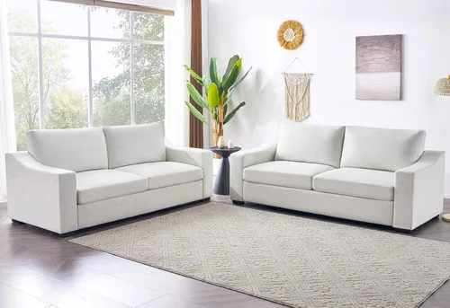 Vista 22 de ELUCHANG Sofá moderno de 85 pulgadas para sala de estar, sofá de lino natural de 3 plazas con asientos extra profundos, cojín tapizado y funda