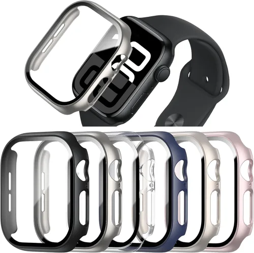 Vista 11 de Pack de 6 fundas para Apple Watch Series 11/10 de 42 mm con protector de pantalla de vidrio templado, BHARVEST Funda protectora de policarbonato
