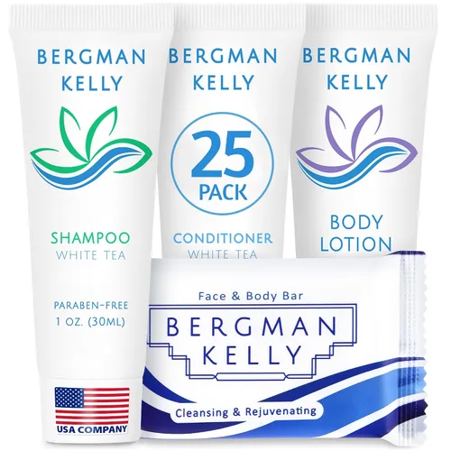 Vista 8 de Bergman Kelly - Paquete de artículos de tocador de hotel - Cascada tropical, 1 oz cada uno, 100 piezas - Juego de 4 piezas: 25 jabón en barra