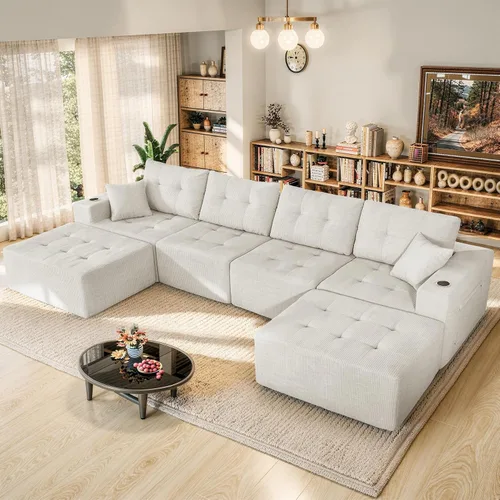 Vista 14 de Luxanimarion Sofá modular modular de 113 pulgadas para sala de estar, sofá convertible en forma de L con otomana, sofá modular modular de 4 plazas